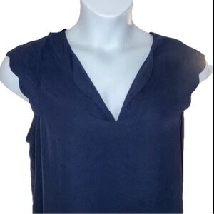 41 Hawthorn Top Blouse Shirt Sleeveless Navy Blue XL Scalloped Edge Sleeves